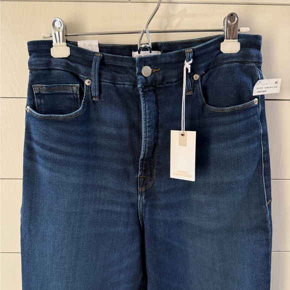 NWT Good American Good True Straight Jeans Super High Rise 10/30 Dark Blue - Picture 2 of 6